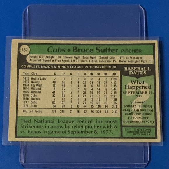 Bruce Sutter #457 1979 Topps Baseball Trading Card - Picture 2 of 2